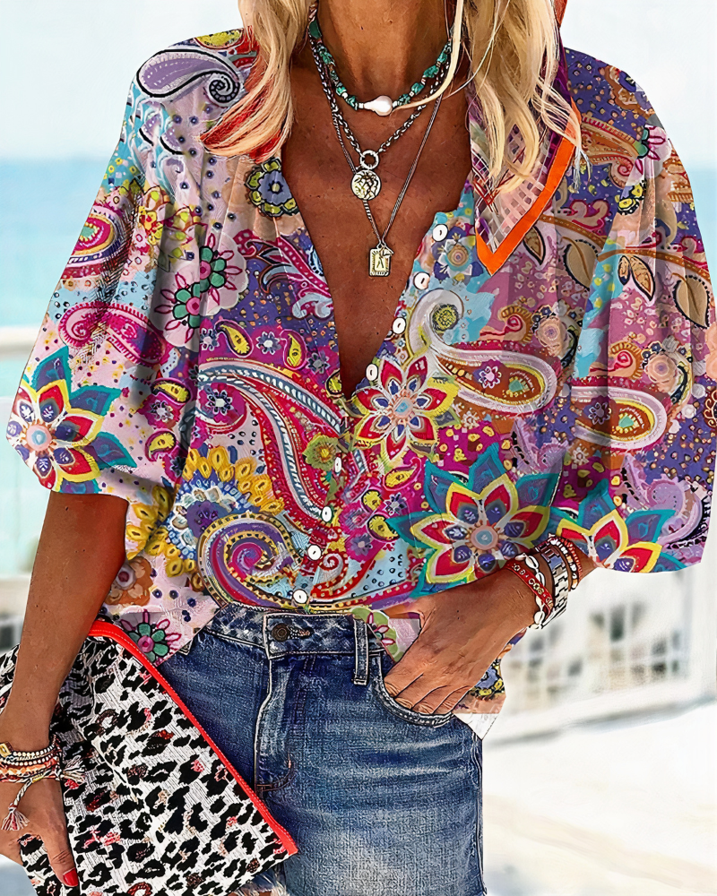 Women's Vintage Printed Blouse — Relaxed Fit Colourful Summer Blouse for Casual Days & Weekend Outings | Koossa