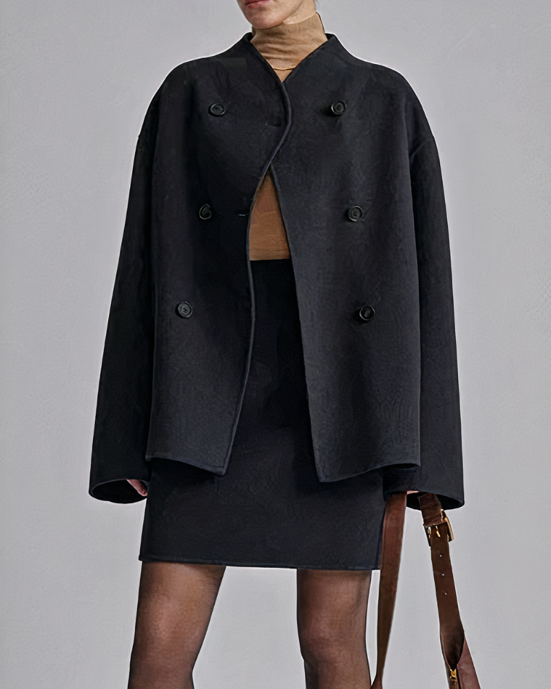 Women's Double-Breasted Wool Coat — Classic Tailored Overcoat in Taupe Grey Black for Autumn Winter | Koossa
