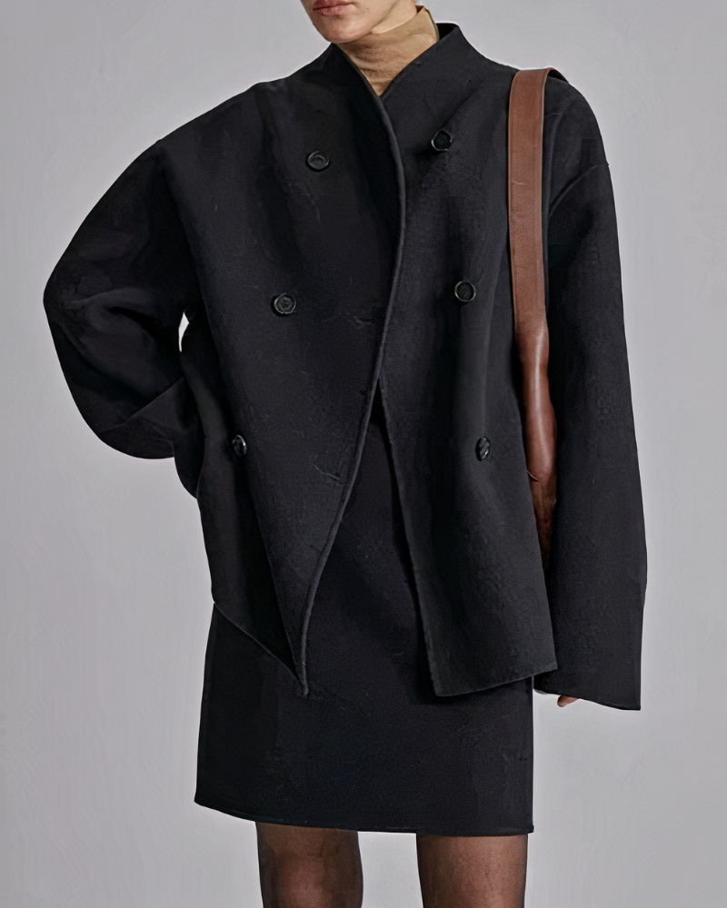 Women's Double-Breasted Wool Coat — Classic Tailored Overcoat in Taupe Grey Black for Autumn Winter | Koossa
