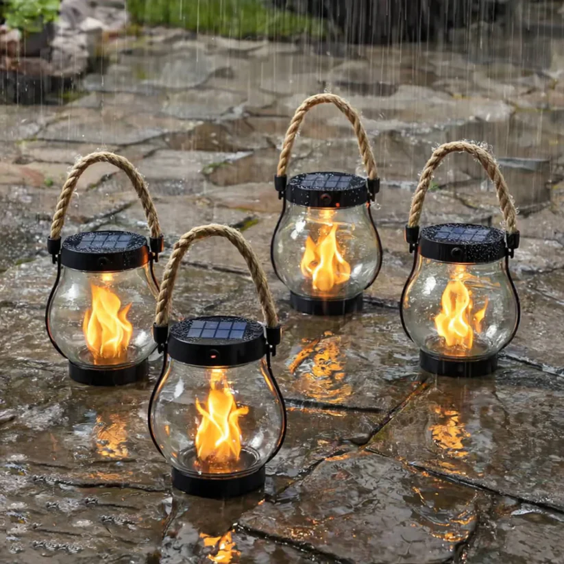 Solar Flickering Flame Lantern, Rechargeable Outdoor Hanging Garden Light, Bronze Metal Patio Decor, Camping & Porch Lantern | Lonoma