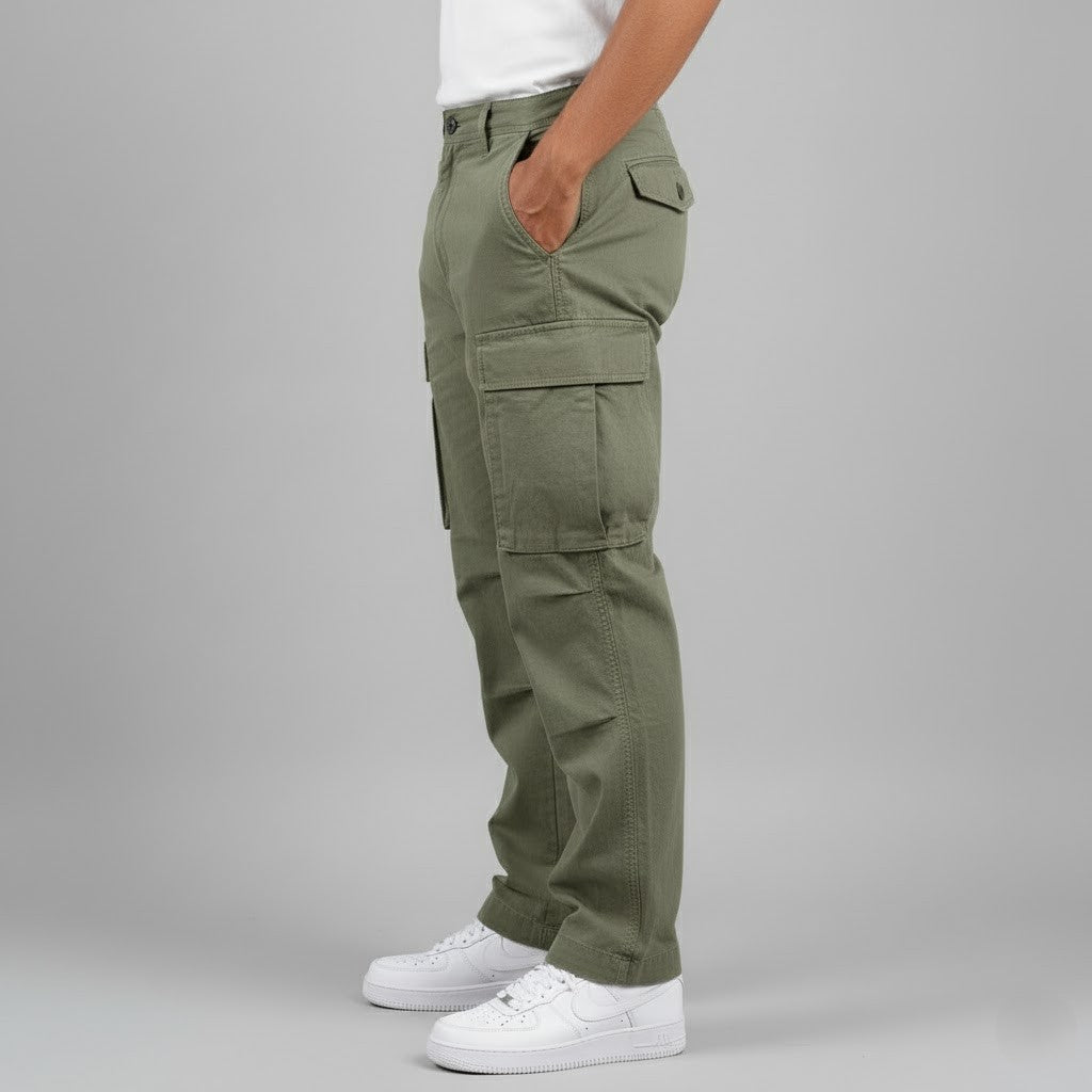 Relaxed Cargo Trousers with Multiple Pockets in Black, Brown, Dark Green & Grey for Casual Everyday Comfort | Koossa