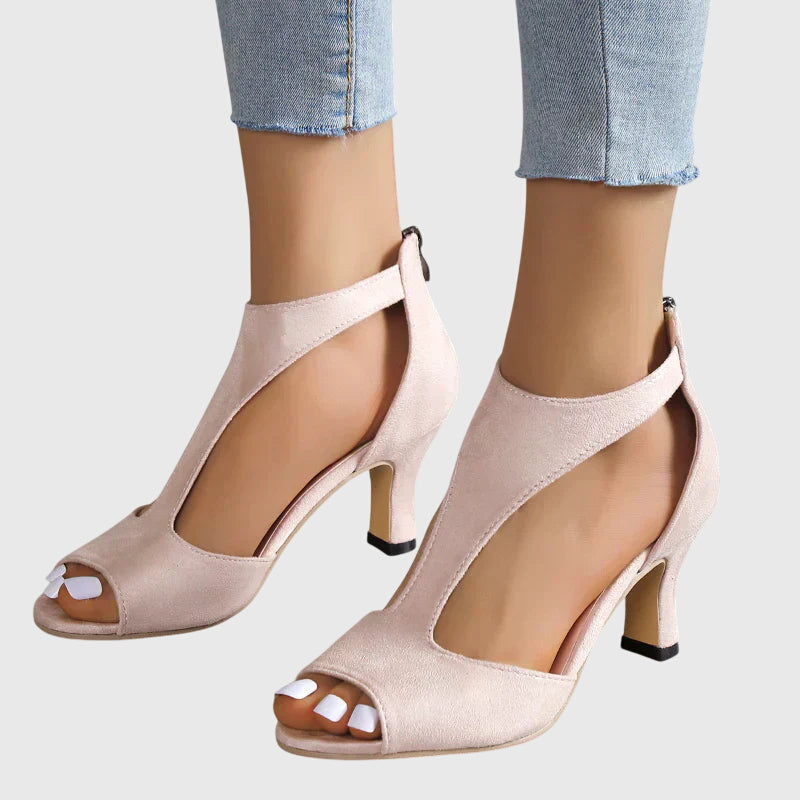Cutout Open-Toe Heels in Pink and Black for Spring Weddings Garden Parties Elegant Summer Evening Footwear | Koossa