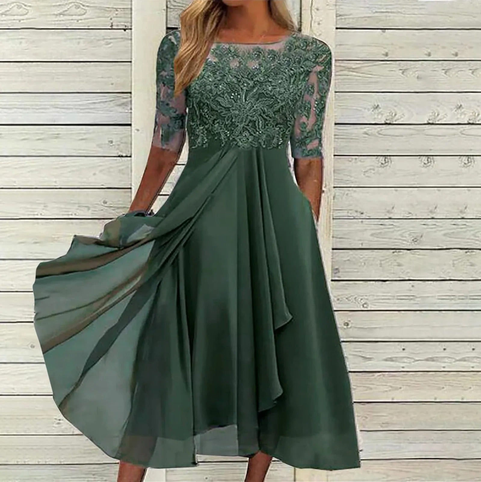 Women's Draped Evening Dress with Defined Waist and Elegant Neckline in Blue Pink White Green for Formal Occasions Gala Dinner Party Sophisticated Timeless Silhouette | Koossa