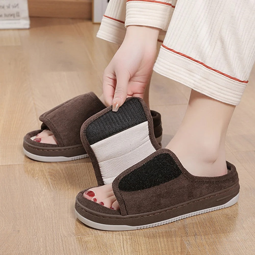Adjustable Open-Toe Slippers for Swollen Feet, Extra-Wide Hook-and-Loop House Shoes with Cushioned Insole, Non-Slip Sole, Indoor Outdoor | Lonoma