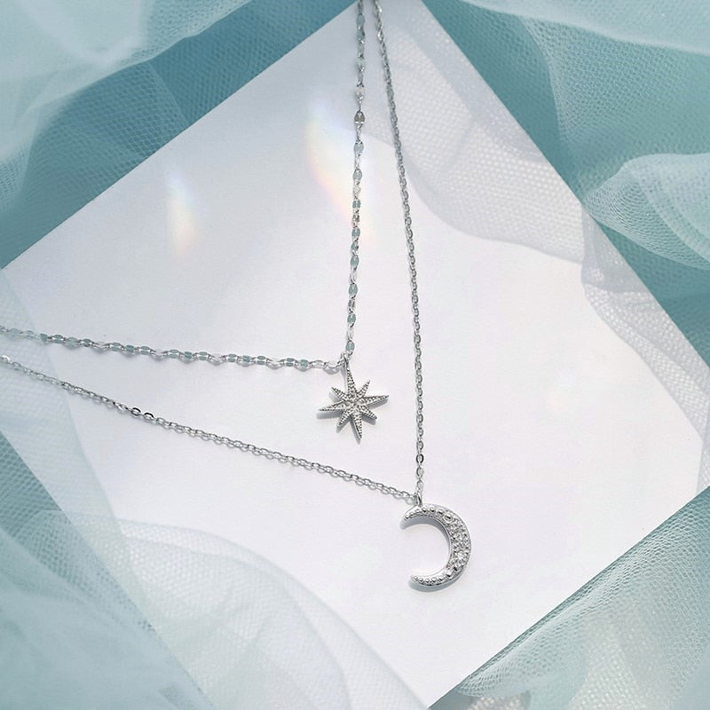 Women's Silver Double Moon Necklace — Elegant Celestial Pendant Jewellery for Evening & Special Occasions | Koossa