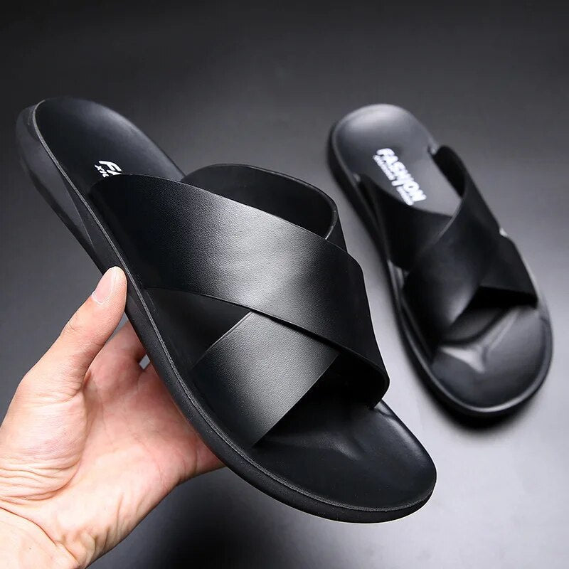 Men's Open-Back Slip-On Sandals in Brown and Black – Casual Everyday Comfort for Walks and Leisure | Koossa