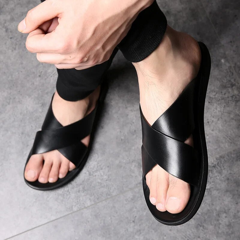 Men's Open-Back Slip-On Sandals in Brown and Black – Casual Everyday Comfort for Walks and Leisure | Koossa