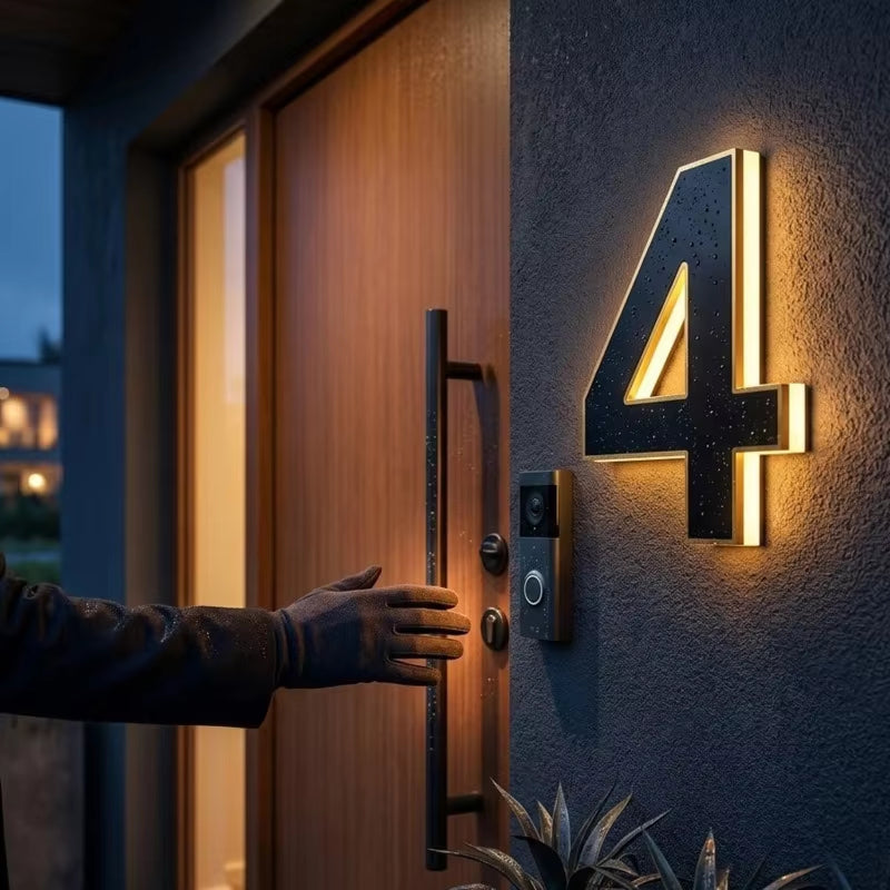 Plaque de numéro de maison solaire à LED automatique crépusculaire autonome extérieur chiffres lettres | Koossa