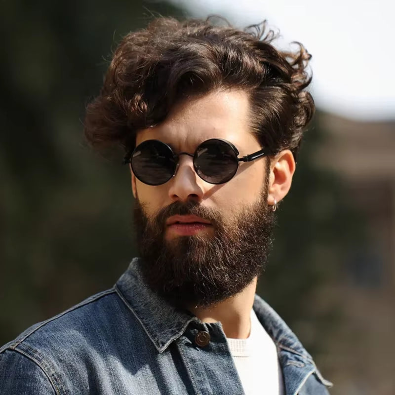 Polarized Round Sunglasses UV400 Metal Frame Vintage Gothic Industrial Style for Men & Women, Driving, Travel, Everyday Outdoor Wear | Lonoma
