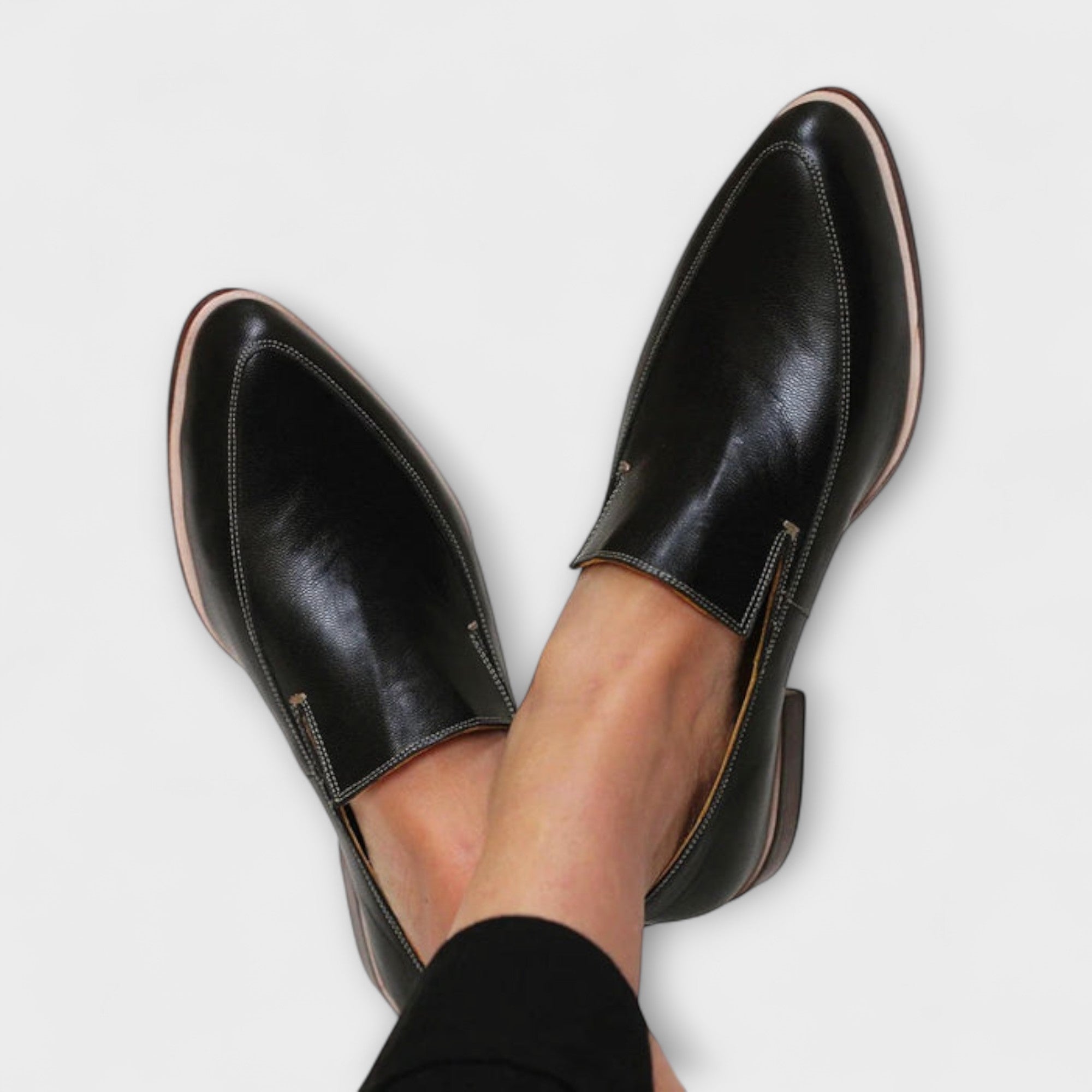 Women's Slip-On Leather Loafers in Black – Classic Flat Shoes for Work and Weekend | Elegant Office Loafers | Timeless Comfortable Footwear | Koossa