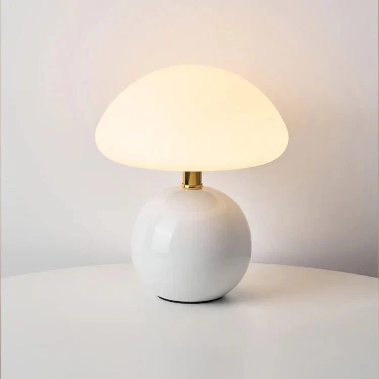 Lampe à poser design champignon dimmable LED céramique mat blanc chaud lecture ambiance chambre salon bureau | Koossa
