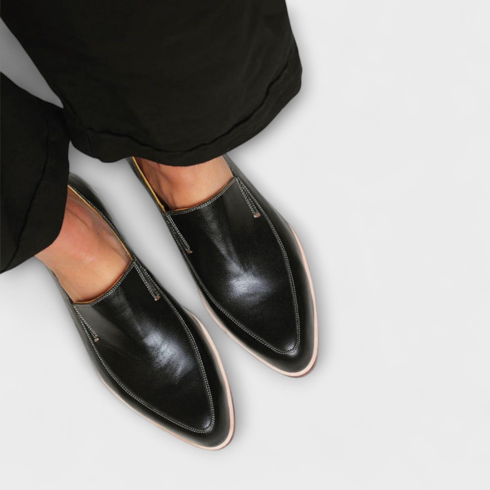 Women's Slip-On Leather Loafers in Black – Classic Flat Shoes for Work and Weekend | Elegant Office Loafers | Timeless Comfortable Footwear | Koossa