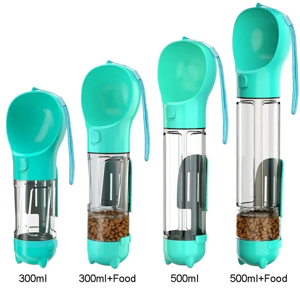 Dog Water Bottle 3-in-1 BPA-Free 300ml 500ml Food Compartment Poop Bag Dispenser Portable Travel Walking Dog Cat | Koossa