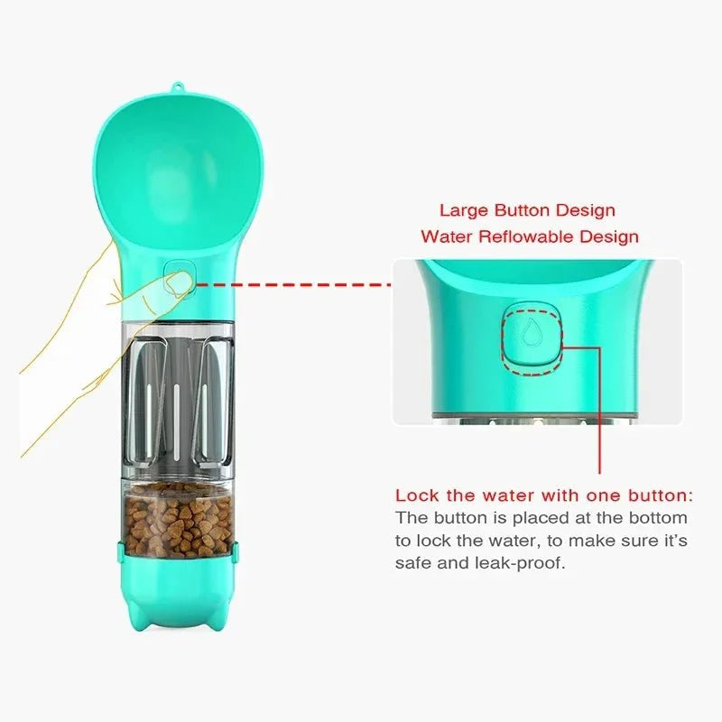 Dog Water Bottle 3-in-1 BPA-Free 300ml 500ml Food Compartment Poop Bag Dispenser Portable Travel Walking Dog Cat | Koossa
