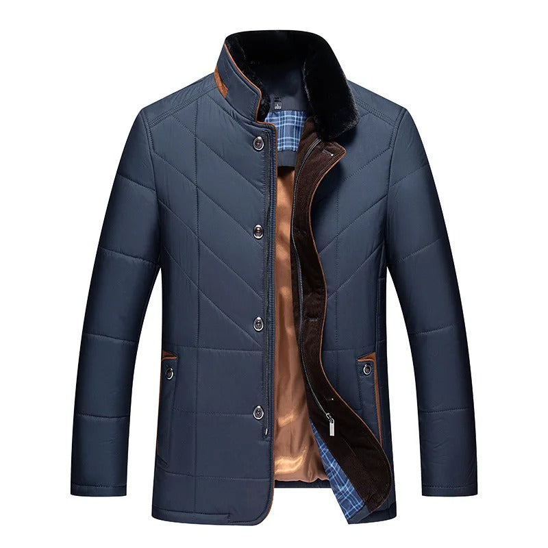 Men's Quilted Winter Jacket in Navy and Grey — Classic Smart-Casual Coat for Autumn and Winter | Koossa