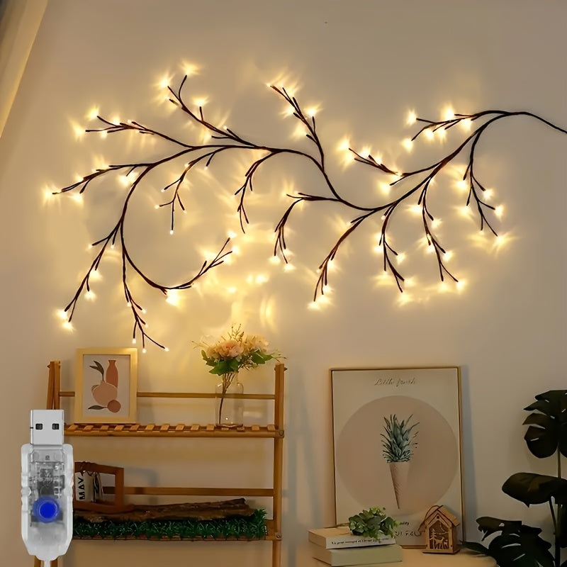 Willow Branch Wall Light with 96 Warm White LEDs – USB Powered Decorative Twig Accent for Holiday Mantel and Home | Lonoma