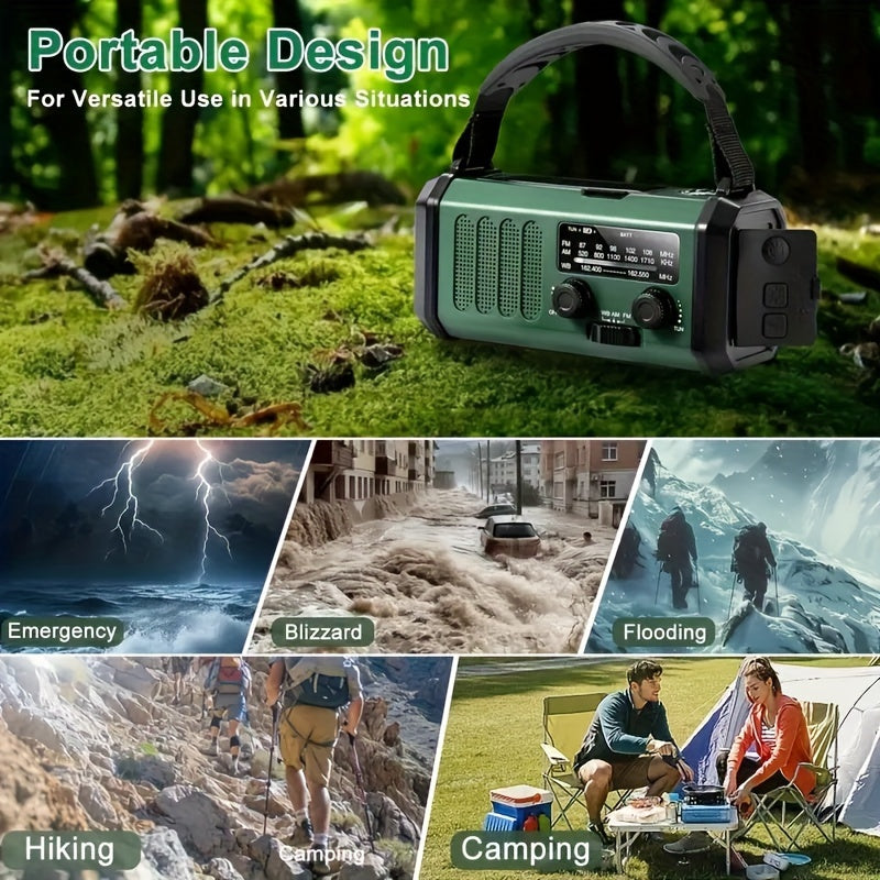 Emergency Weather Radio with Solar Hand Crank, 10000mAh Power Bank, LED Flashlight, AM FM NOAA, SOS Alarm, Compass for Camping | Lonoma