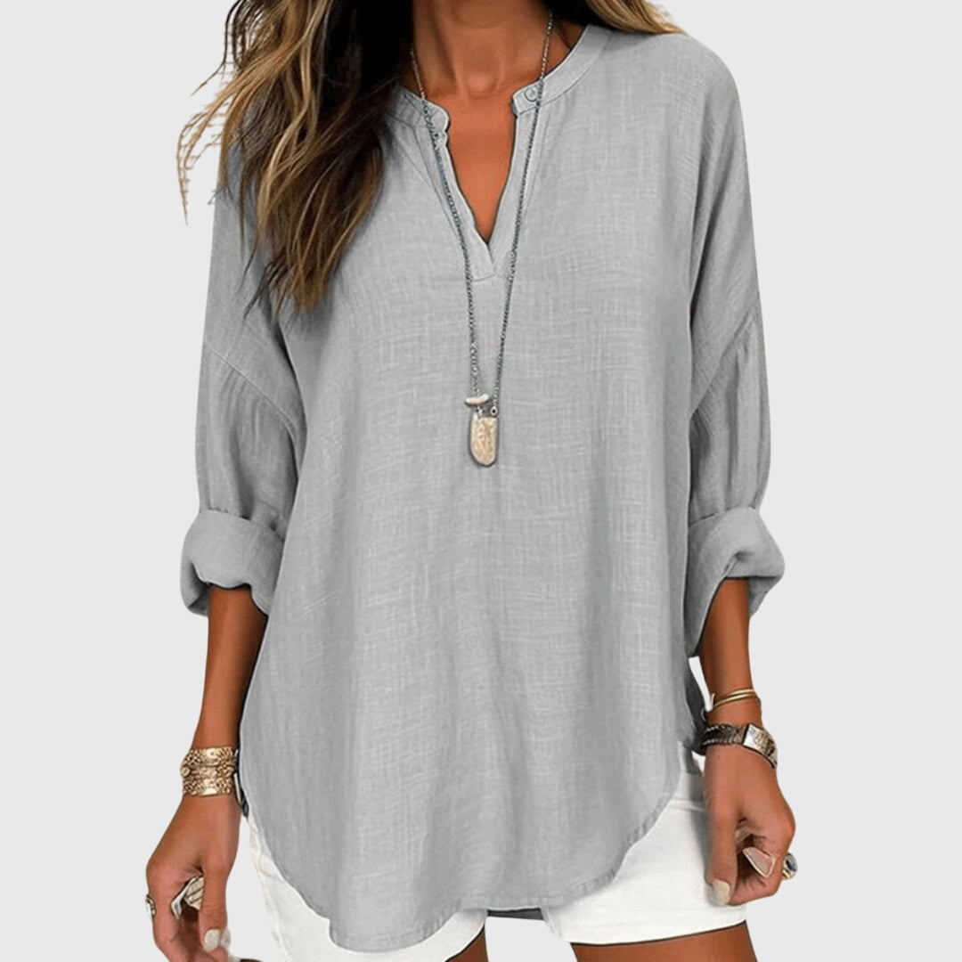 Women's Relaxed Long Sleeve Top in Soft Drape Fabric for Effortless Everyday Elegance | Koossa