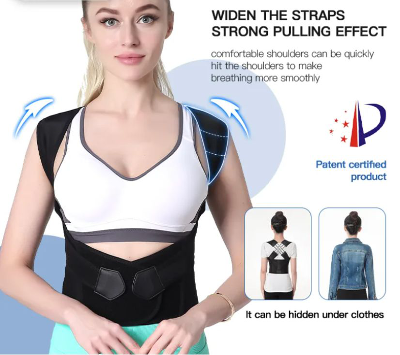 Women's Black Posture Corrector Support Brace — Back & Shoulder Support for Office & Daily Wear | Koossa