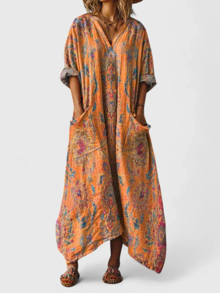 Women's Oversized Pocket Dress with Embroidery Detail – Relaxed Everyday Cotton Dress with Feminine Detailing | Koossa