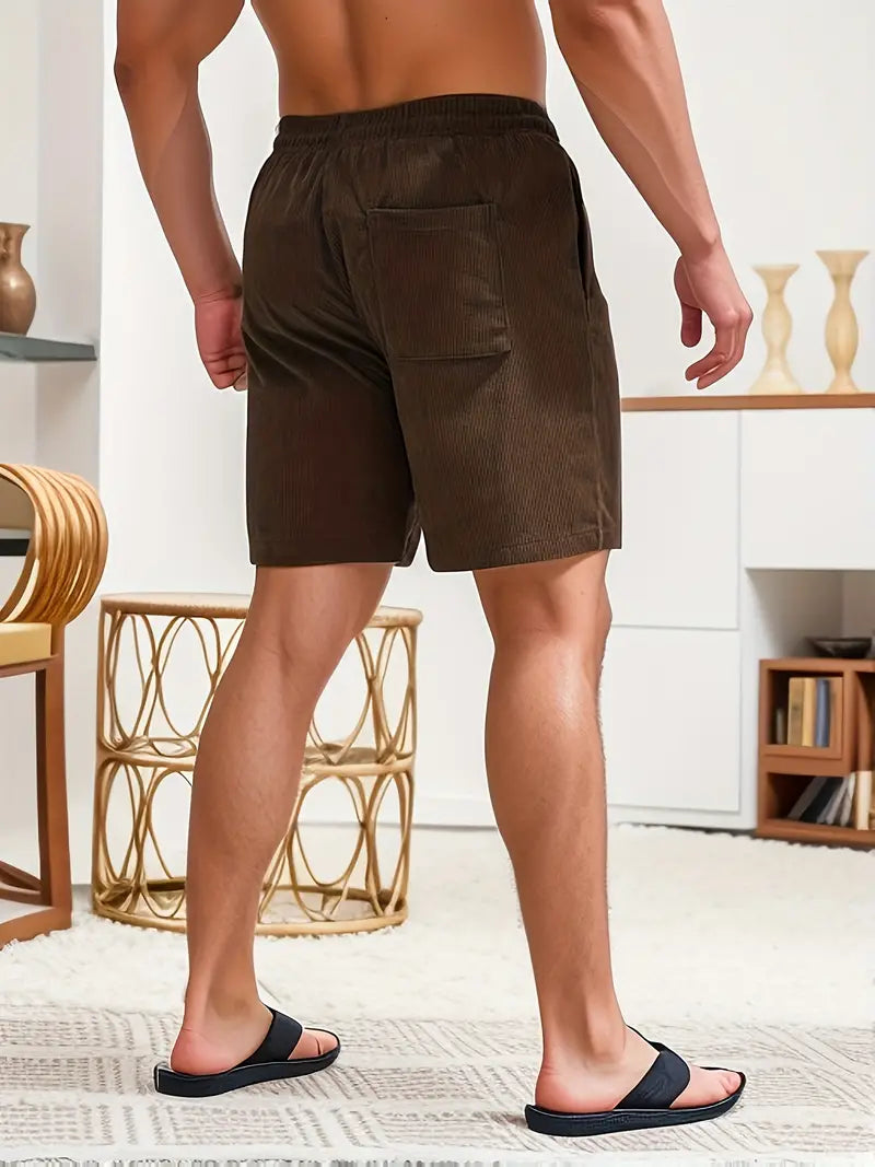 Men's Brown Corduroy Summer Shorts — Elasticated Waist Casual Shorts for Weekend & Holiday Wear | Koossa