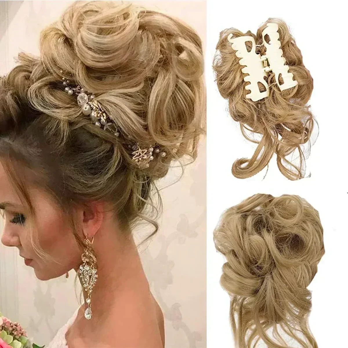 Clip-In Messy Bun Hair Extension, Curly Synthetic Updo Hairpiece for Women, Scrunchie Chignon for Everyday, Weddings & Parties | Lonoma
