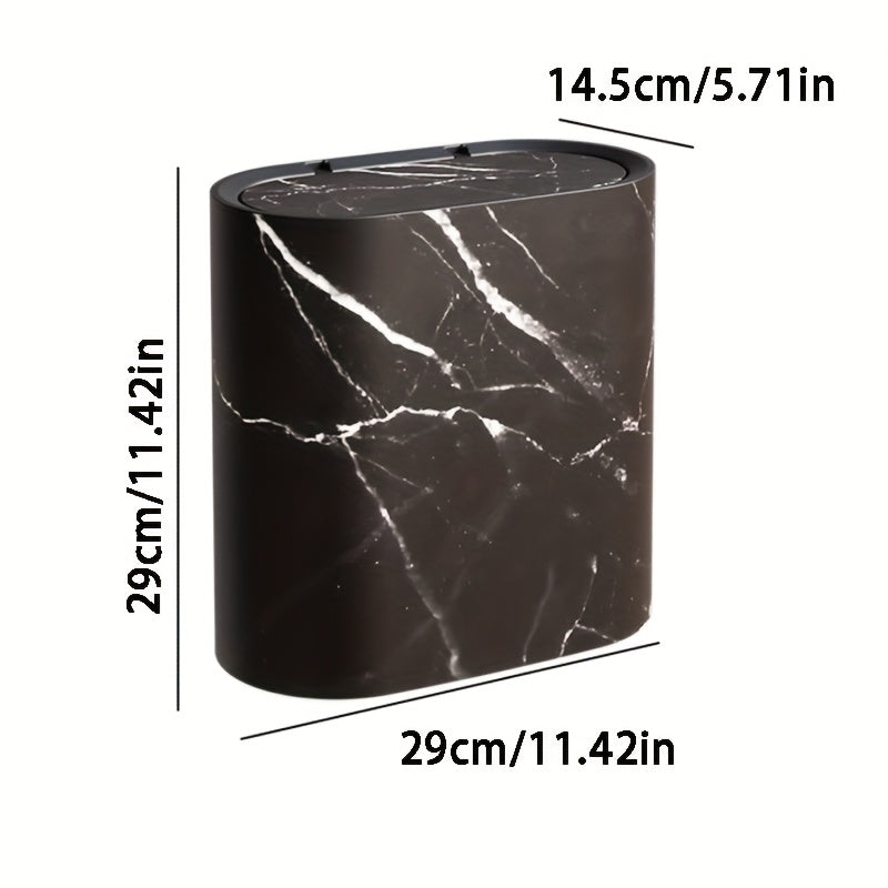 Poubelle Ovale Effet Marbre avec Couvercle 29 cm Salle de Bains Cuisine Compacte Décor Contemporain Élégant | Koossa