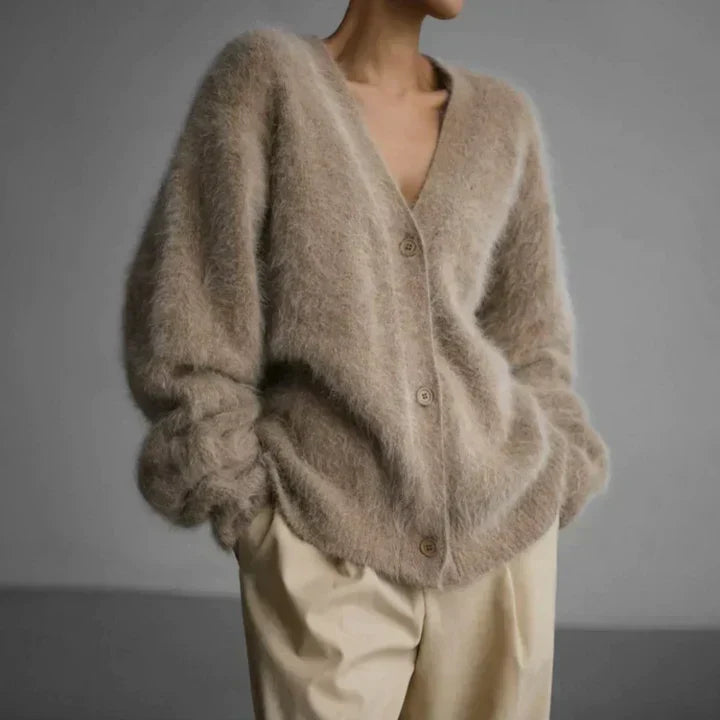 Women's Plush V-Neck Button-Front Cardigan – Cozy Oversized Sweater with Dropped Shoulders for Fall & Winter | Casual Knitwear | Lonoma