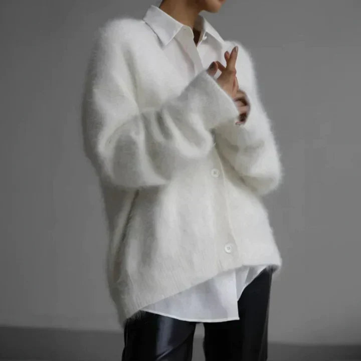 Women's Plush V-Neck Button-Front Cardigan – Cozy Oversized Sweater with Dropped Shoulders for Fall & Winter | Casual Knitwear | Lonoma