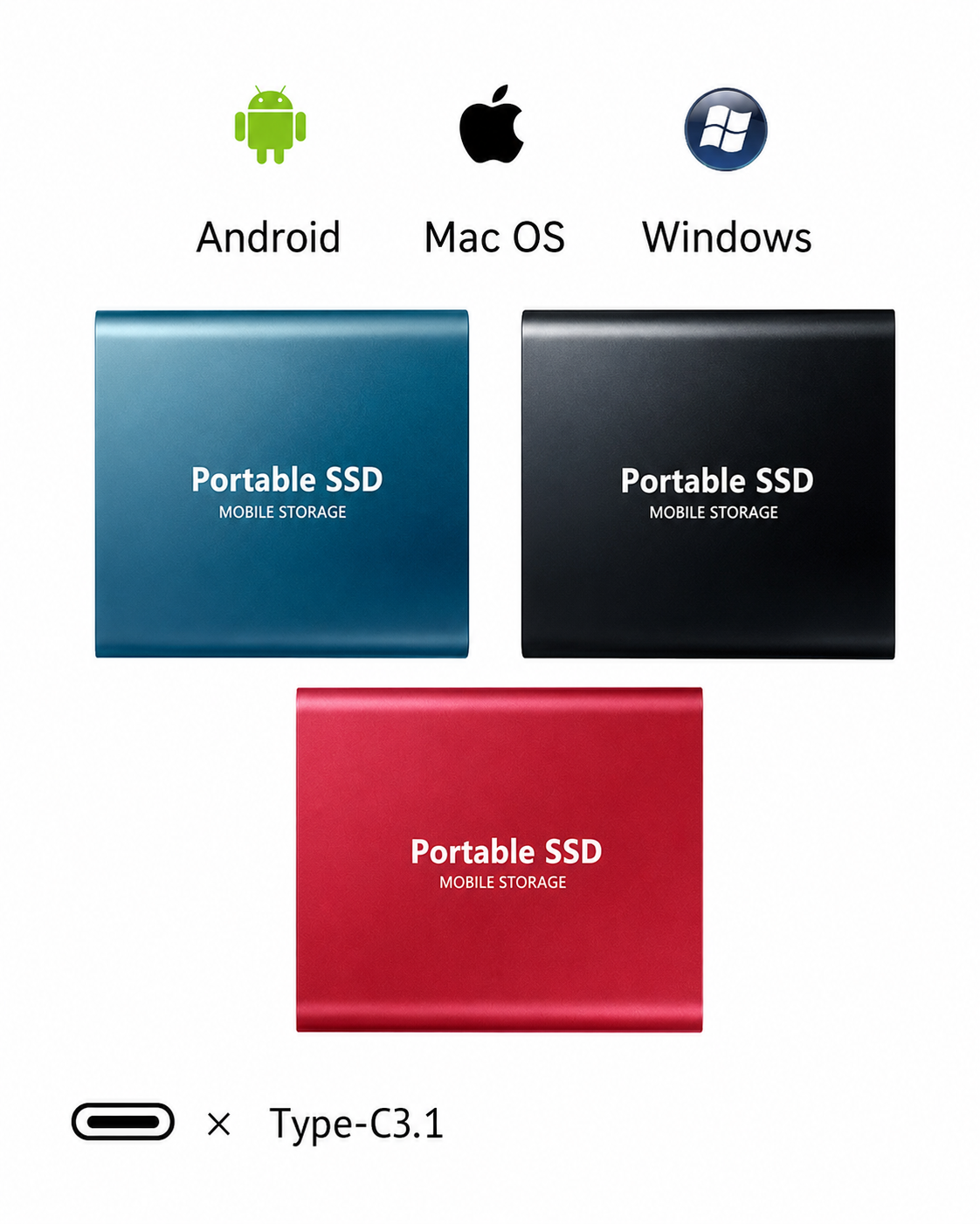 128TB Portable External SSD USB-C, 540 MB/s Solid State Drive for Mac, PC & Android, Shock-Resistant Aluminum Backup Storage | Lonoma