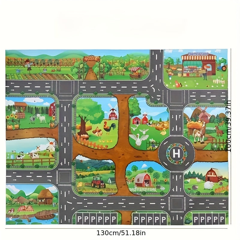 Tapis d'éveil enfant 100×130 cm circuit campagne antidérapant jeu véhicules figurines imagination motricité | Koossa