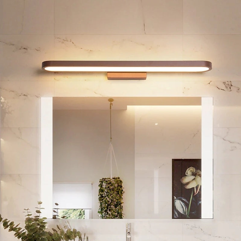 Curved LED Vanity Light for Bathroom Mirror – Metal & Silicone Wall Sconce in Black or Coffee – Hardwired Fixture for Washroom Makeup | Lonoma