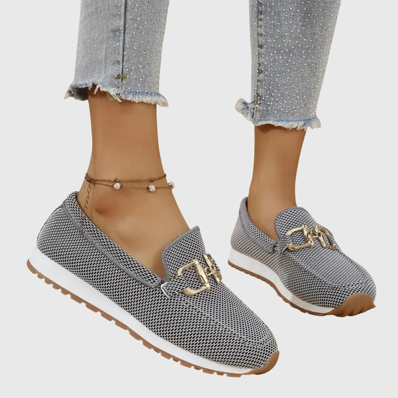 Women's Slip-On Loafers with Metal Trim in Blue, Beige, Grey & White | Classic Comfort Footwear for Everyday Wear, Weekend Styling & Casual Occasions | Koossa