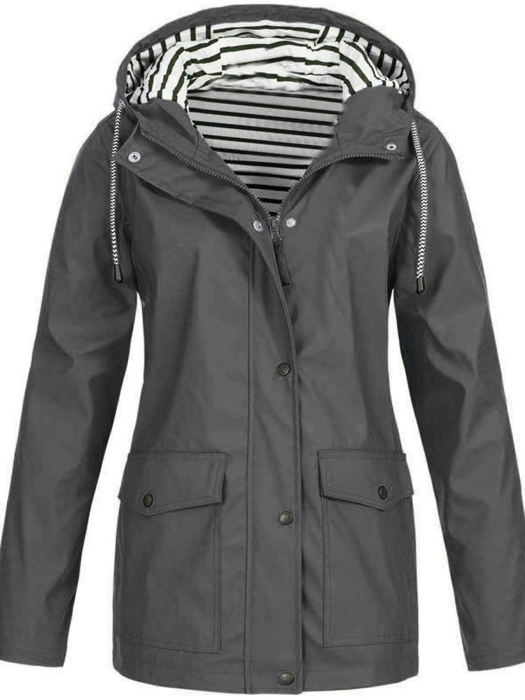Hooded Rain Jacket Women Water Resistant Windproof Long Coat Lightweight Shell with Zipper Closure for Commuting Travel Everyday Wear | Lonoma
