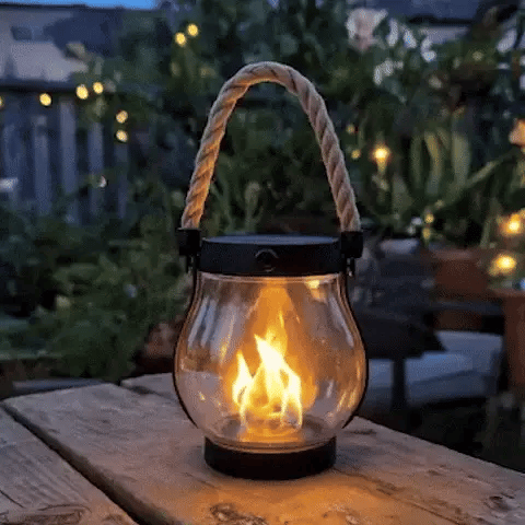 Lanterne Solaire à Poser Effet Flamme 22 LED Chanvre Jardin Terrasse Balcon Extérieur Étanche Éclairage Autonome | Koossa