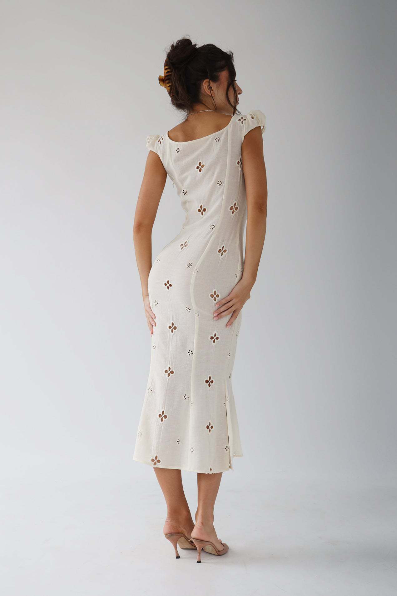 Women's White Midi Dress with Refined Silhouette for Weddings and Special Occasions | Elegant Event Dress | Flattering Length | Classic Ceremony Style | Koossa