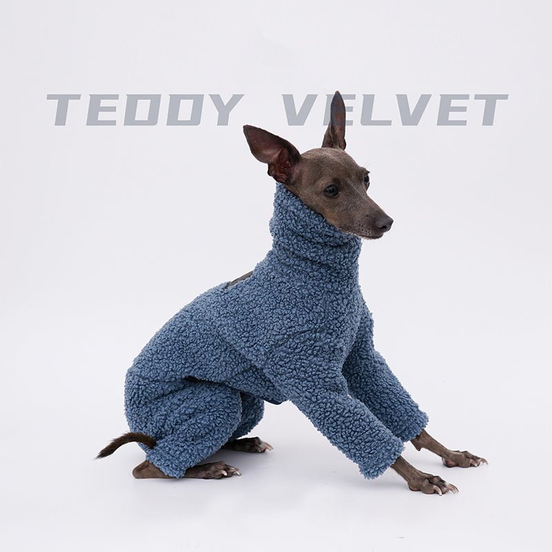Dog Teddy Fleece Jumpsuit Polyester Full Body Onesie Italian Greyhound Whippet Plush Warm Dog Suit Winter Blue XS–2XL | Koossa
