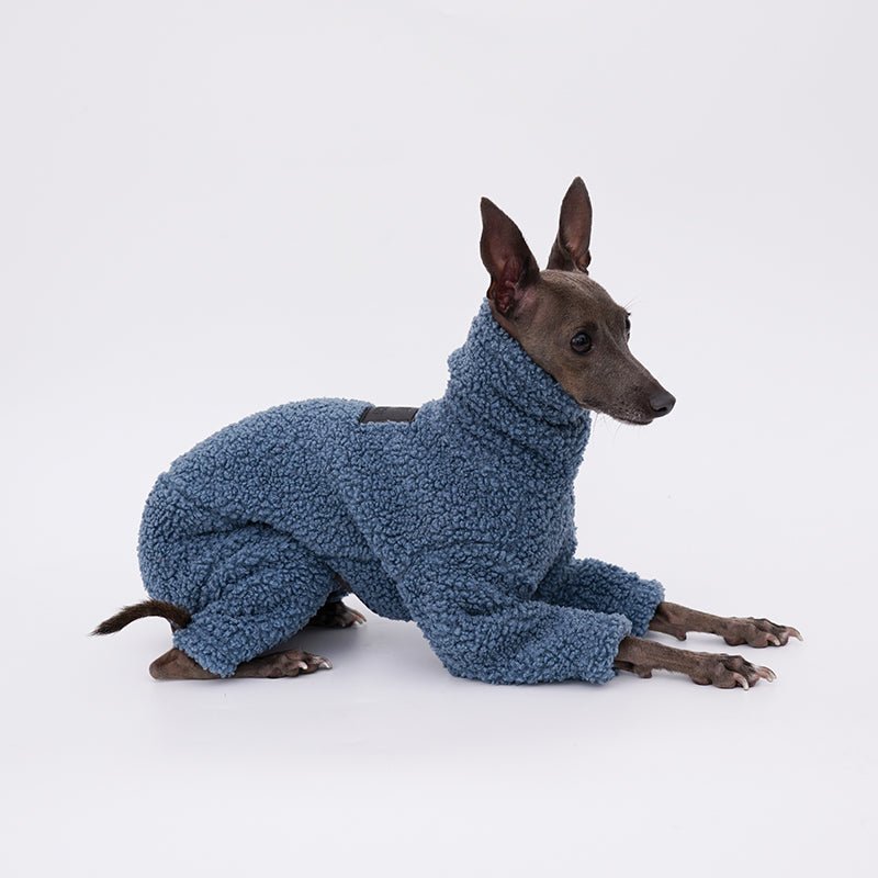 Dog Teddy Fleece Jumpsuit Polyester Full Body Onesie Italian Greyhound Whippet Plush Warm Dog Suit Winter Blue XS–2XL | Koossa