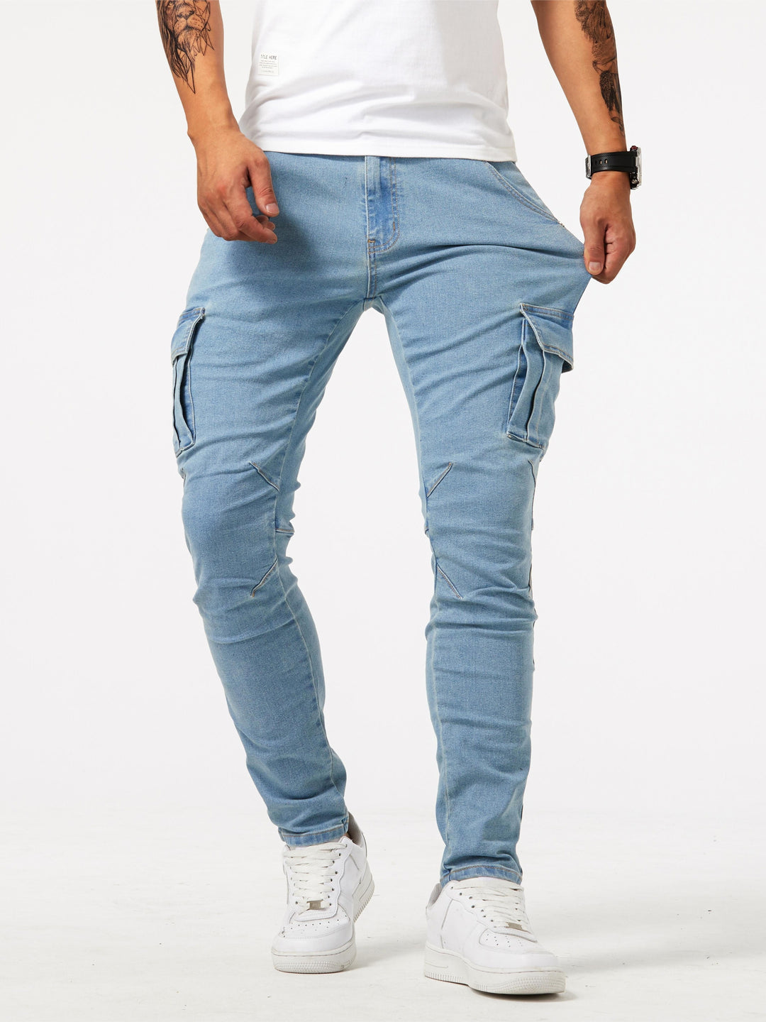 Men's Slim Fit Cargo Trousers — Multi-Pocket Stretch Jeans for Casual Urban Style & Everyday Comfort | Koossa