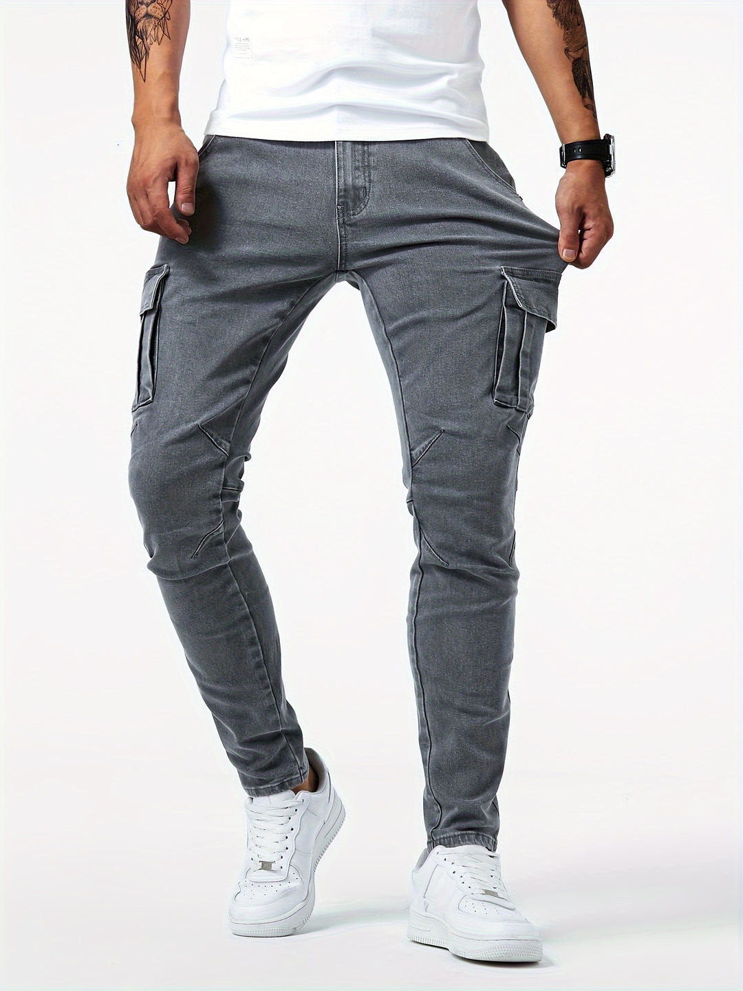 Men's Slim Fit Cargo Trousers — Multi-Pocket Stretch Jeans for Casual Urban Style & Everyday Comfort | Koossa