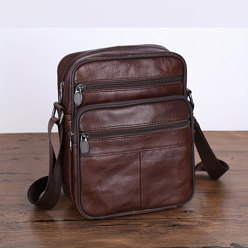 Men's Genuine Cowhide Messenger Bag Adjustable Strap Multiple Pockets Everyday Carry for Work Travel Errands | Lonoma