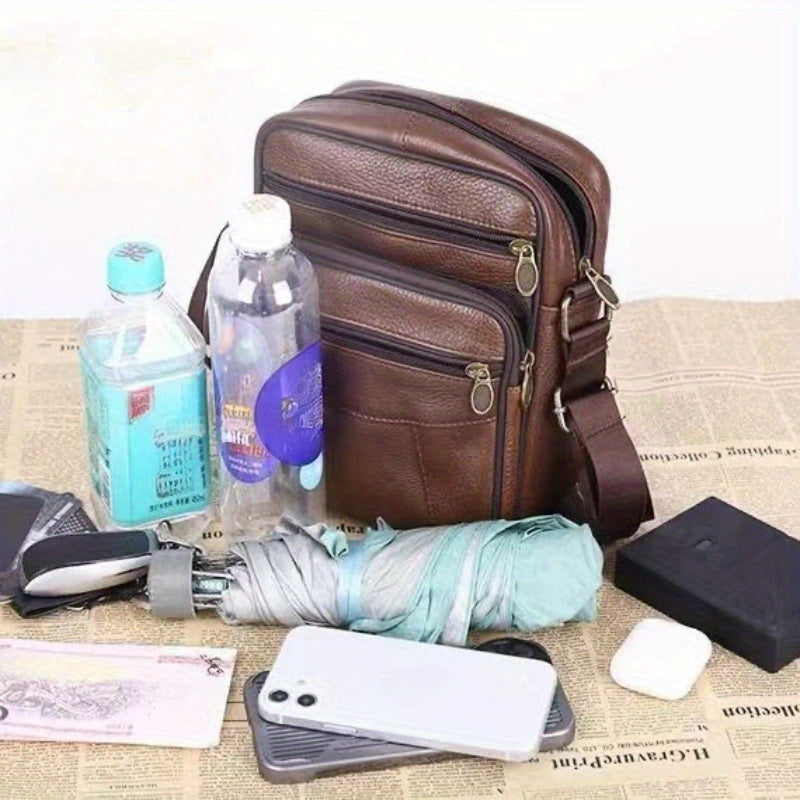 Men's Genuine Cowhide Messenger Bag Adjustable Strap Multiple Pockets Everyday Carry for Work Travel Errands | Lonoma