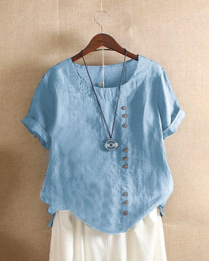 Women's Round Neck Short Sleeve Blouse in Nine Versatile Colours – Effortless Style for Work and Leisure | Koossa