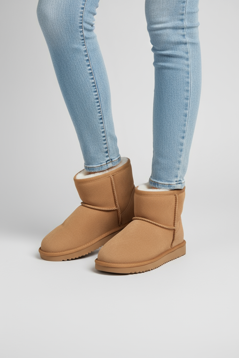 Women's Fur-Lined Ankle Boots in Beige, Black, Khaki & Grey for Winter | Warm Short Boots with Non-Slip Sole | Comfortable Cold Weather Footwear | Koossa