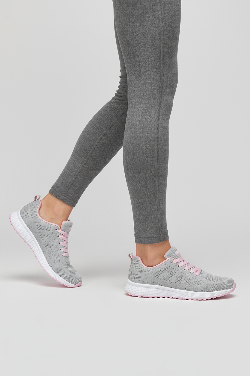 Women's Breathable Knit Trainers White Lightweight Cushioned Sports Shoes for Walking Gym Casual Everyday Comfort | Koossa