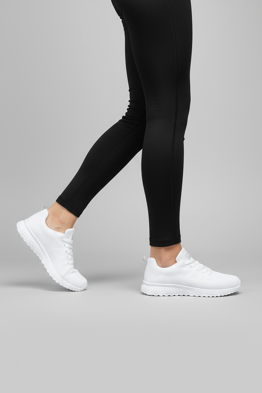 Women's Breathable Knit Trainers White Lightweight Cushioned Sports Shoes for Walking Gym Casual Everyday Comfort | Koossa