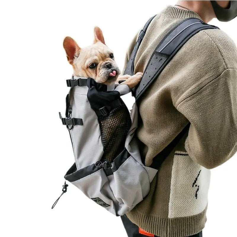 Dog Carrier Backpack Breathable Mesh French Bulldog Travel Rucksack Padded Straps Reinforced Base Anti-Scratch Ventilated Hands-Free | Koossa