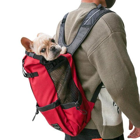 Dog Carrier Backpack Breathable Mesh French Bulldog Travel Rucksack Padded Straps Reinforced Base Anti-Scratch Ventilated Hands-Free | Koossa