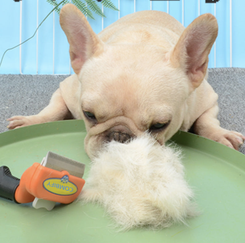 Dog Deshedding Brush Self-Cleaning Button French Bulldog Short Coat Grooming Tool Ergonomic Handle Shedding Remover Fur Comb | Koossa