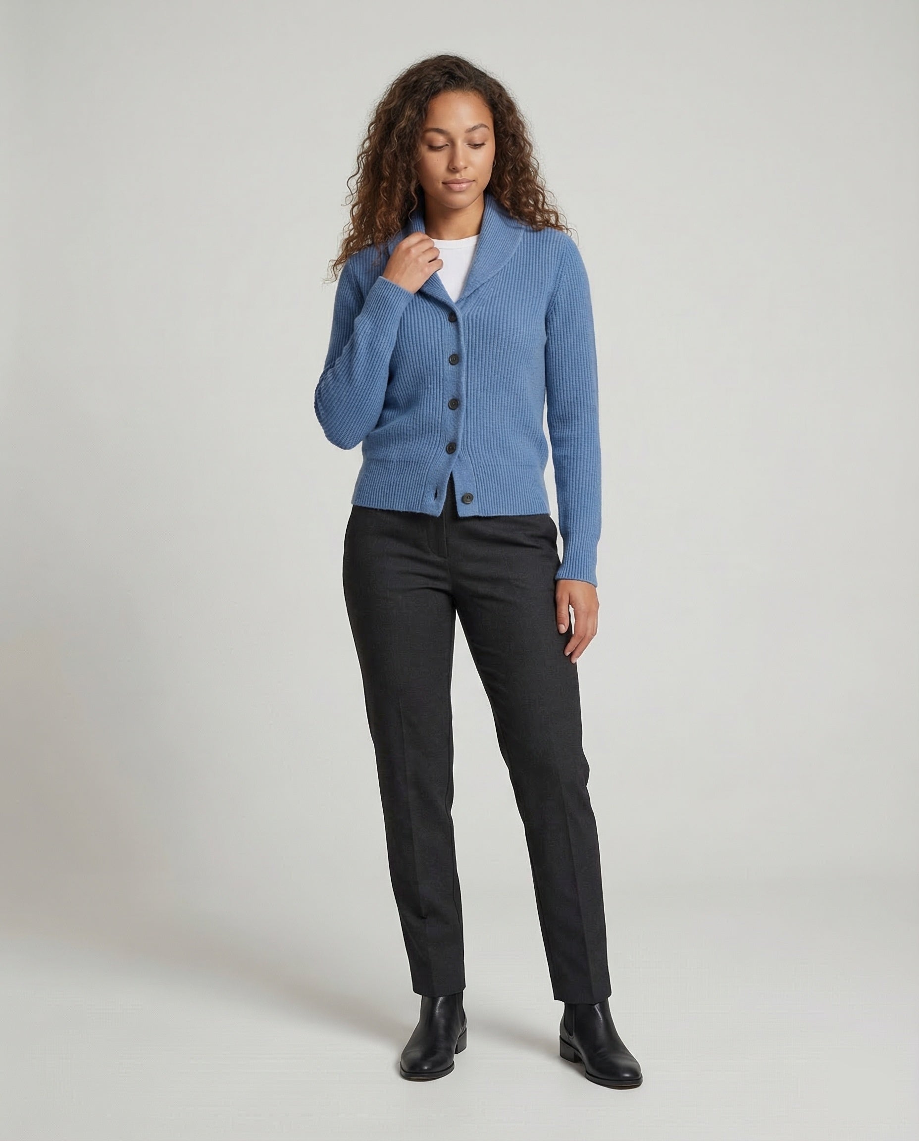 Women's Button-Front Knit Cardigan with Lapel Collar — Classic Long-Sleeve Layering Piece for Office & Everyday Wear | Koossa
